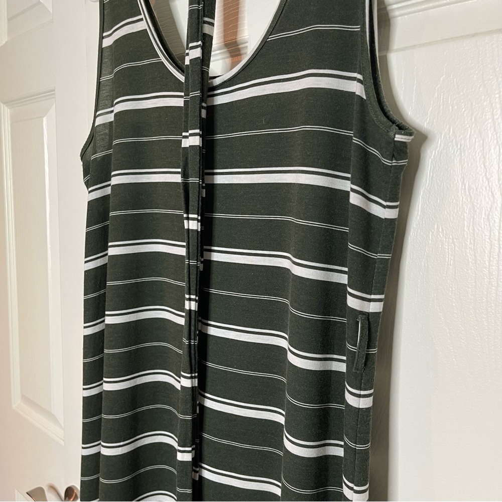 Belted Horizontal Stripe Green White Sleeveless Dress Belt Lily Morgan Large - Picture 7 of 8
